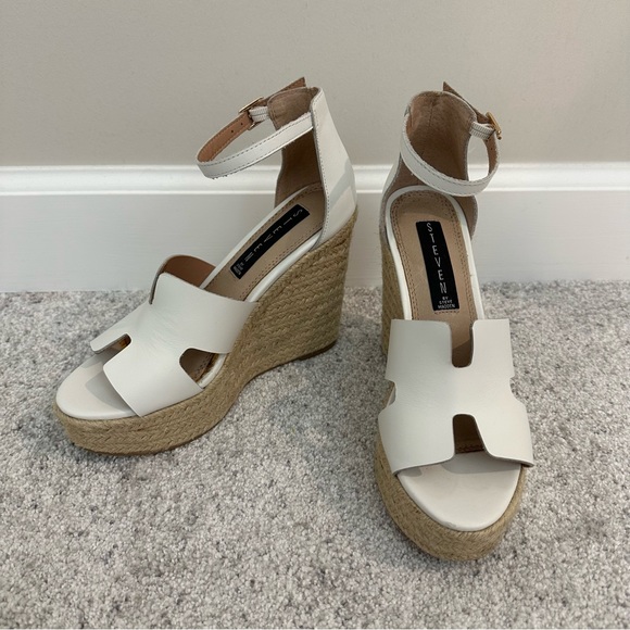 Steven Steve Madden Sirena White Leather Espadrille Platform Sandals - Picture 3 of 9
